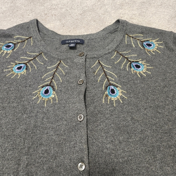 Lands End Women's Grey Cardigan Cotton/Cashmere Embroidered Size 3X - Picture 9 of 9